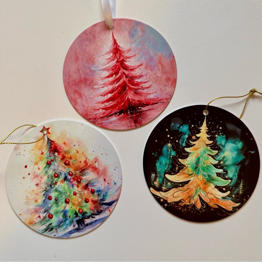 Set of Three 4 inch Sublimated Christmas Tree Ornaments